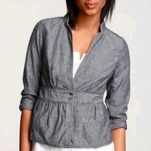 Eileen Fisher Jacket Navy Blue Cotton Chambray Pockets Womens Size Large